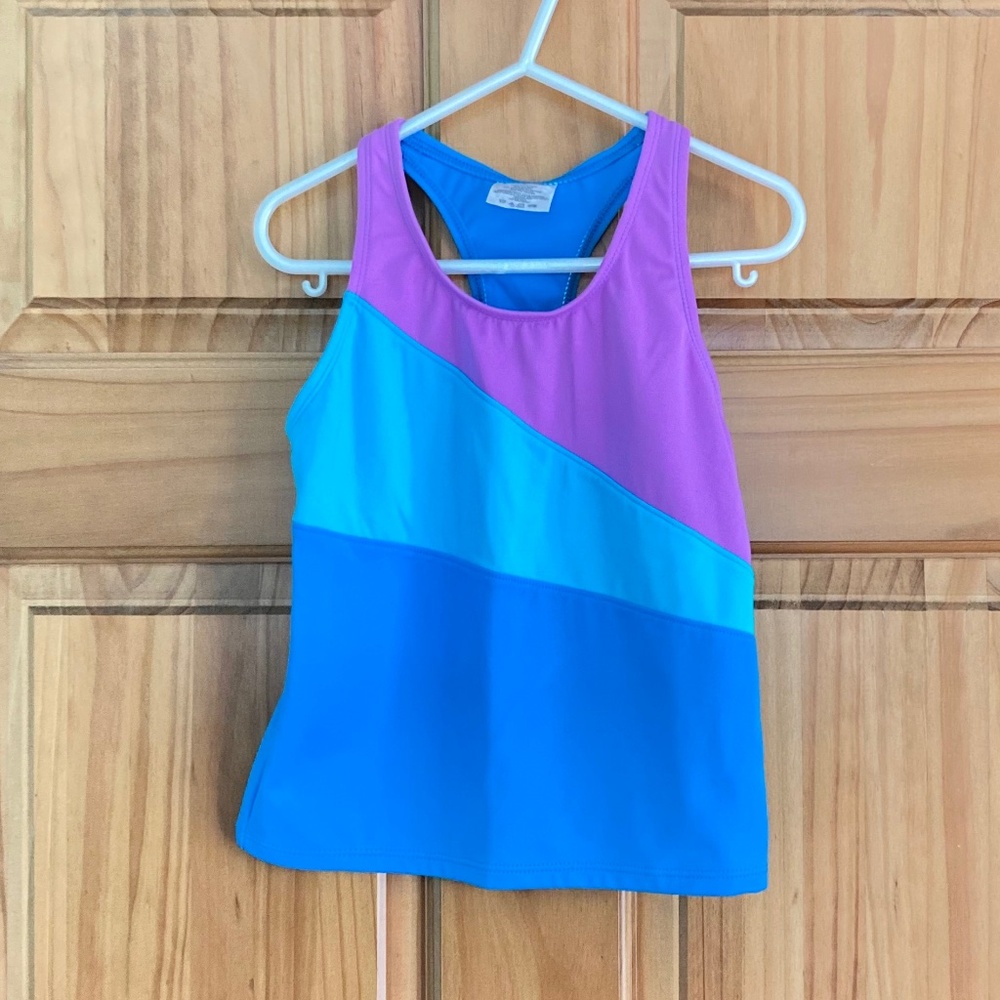 Girl’s size 7 Lands’ End color blocked swim tank top-modest swim top